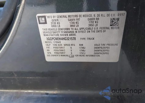 2017 Chevrolet Silverado 1500 Wt z USA, uszkodzony, nr VIN 3GCPCNEH4HG321578